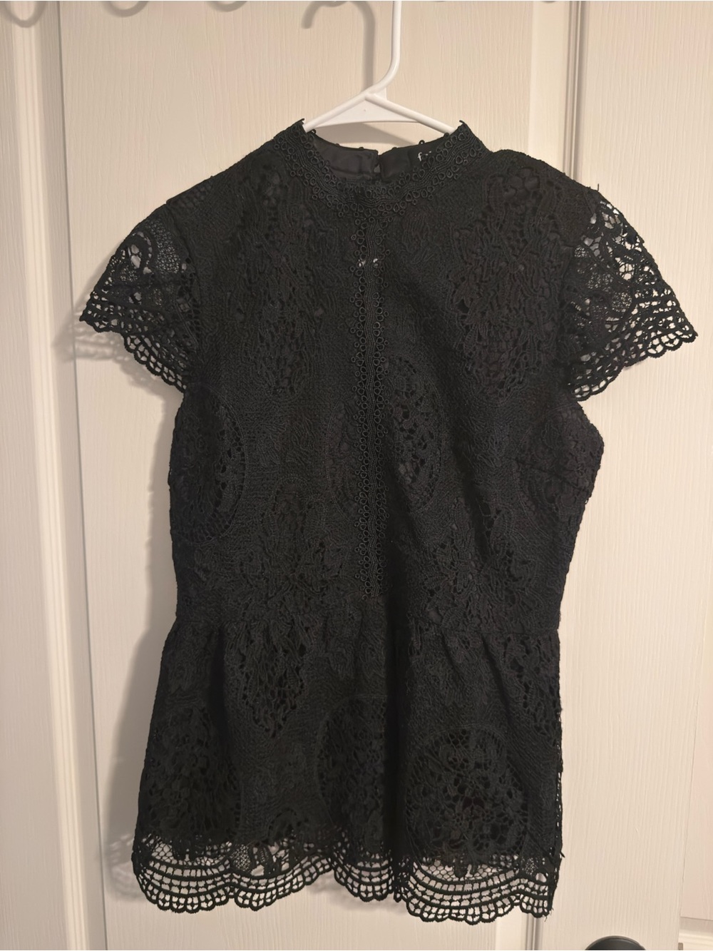 fab'rik Black Lace Short-Sleeve Peplum Top Dress
